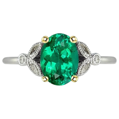 Natural Real ( Not Lab Grown )  Dainty Vintage Style Oval Gemstone Ring Green Emeral
