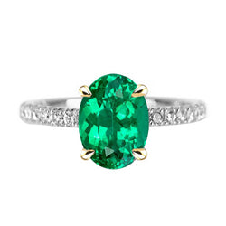 Natural Real ( Not Lab Grown ) Dainty Oval Green Emerald GIA Ring With Diamond Accents