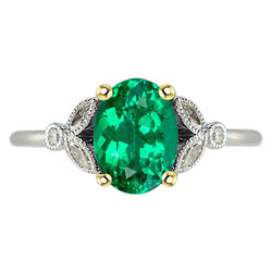 Dainty Vintage Style Oval Gemstone Ring Green Emeral