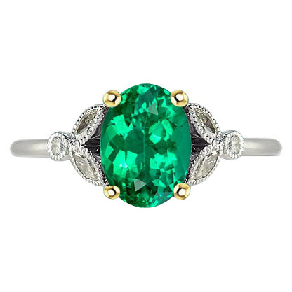 Dainty Vintage Style Oval Gemstone Ring Green Emeral