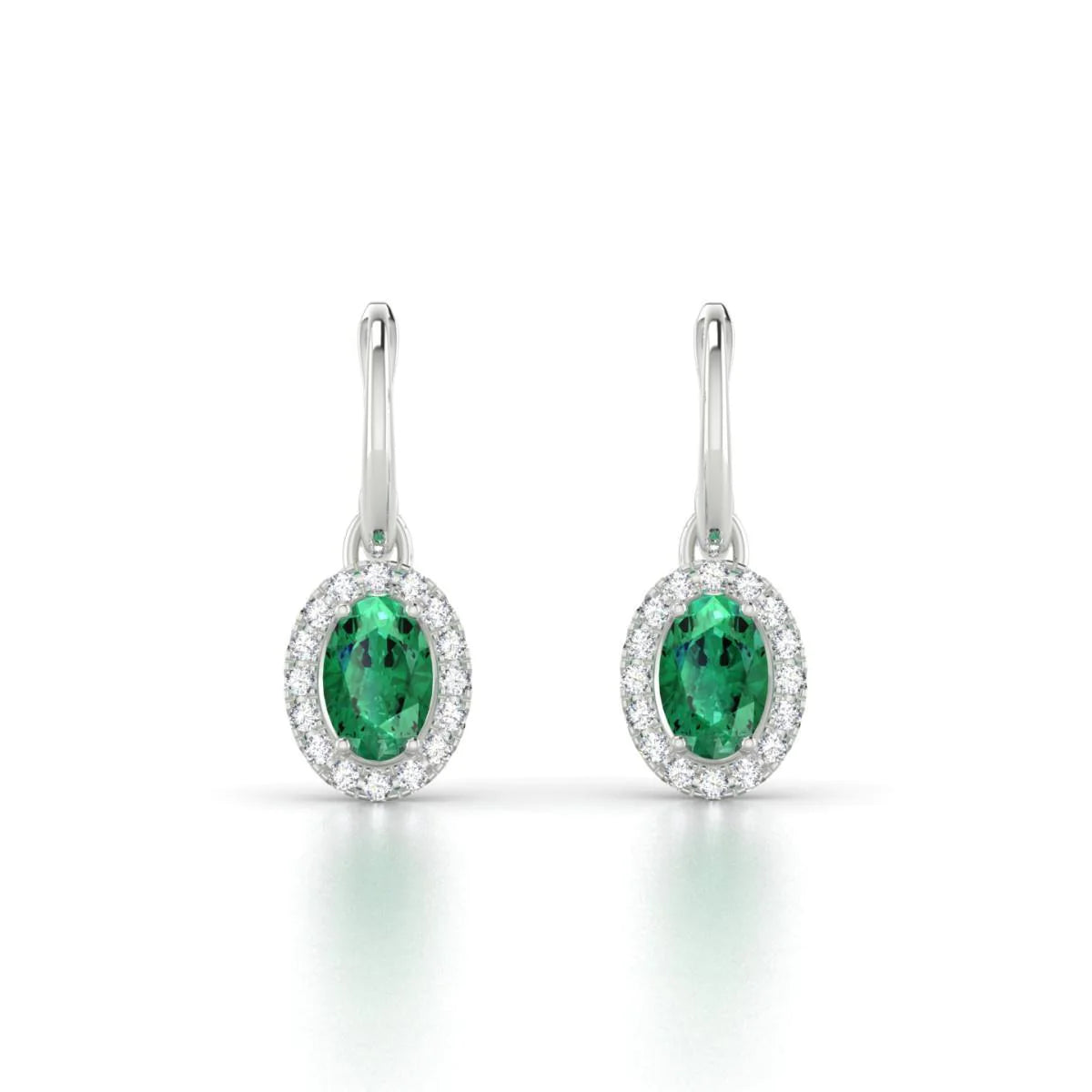 Dangle Hoop Earrings 7.80 Carats Green Emerald & Diamond White Gold 14K