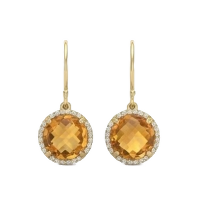 Dangle Earrings 30.48 Ct Madeira Citrine & Natural Earth Mined Diamonds Yellow Gold 14K