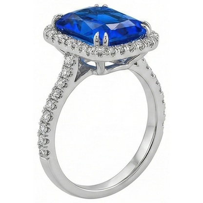 Natural Real ( Not Lab Grown )  Dark Blue Halo Sapphire Engagement Ring
