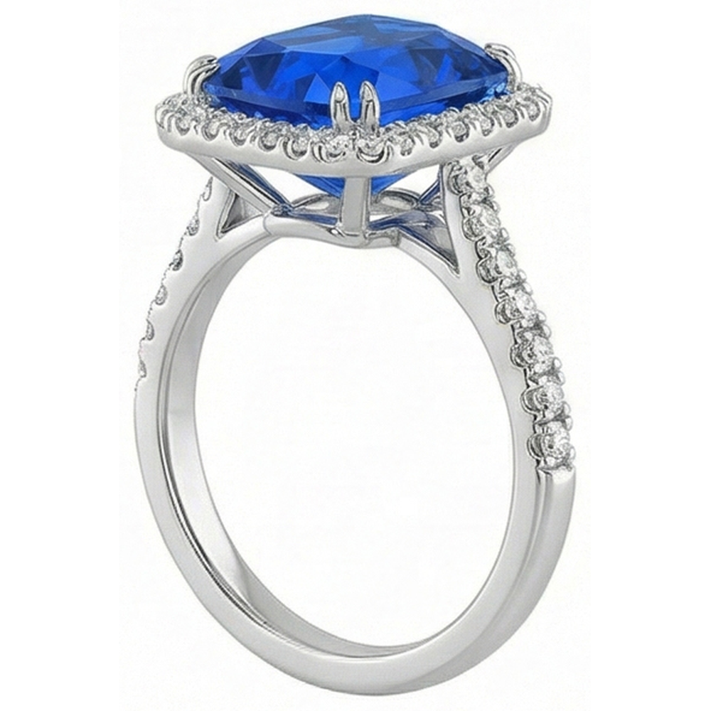 Natural Real ( Not Lab Grown )  Dark Blue Halo Sapphire Engagement Ring