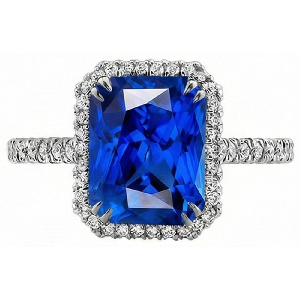 Natural Real ( Not Lab Grown )  Dark Blue Halo Sapphire Engagement Ring