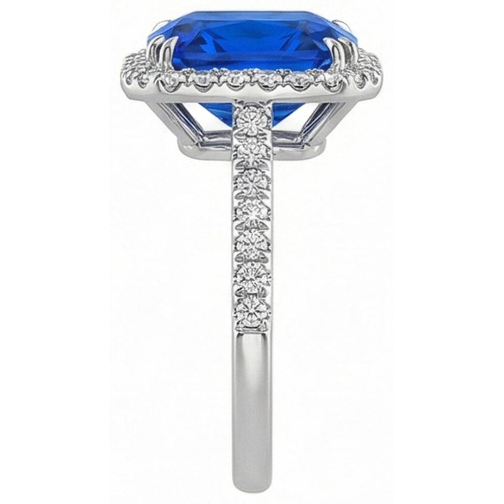 Natural Real ( Not Lab Grown )  Dark Blue Halo Sapphire Engagement Ring