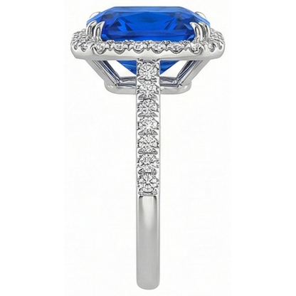 Natural Real ( Not Lab Grown )  Dark Blue Halo Sapphire Engagement Ring