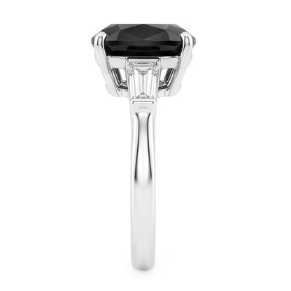 Dark Diamond Engagement Ring 3.6 Carat Real Cushion Black Baguette Three Stone 14K White Gold