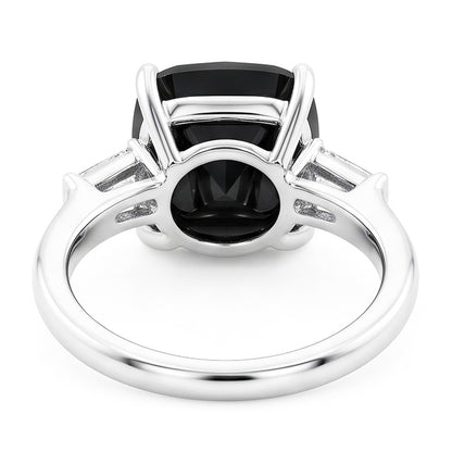 Dark Diamond Engagement Ring 3.6 Carat Real Cushion Black Baguette Three Stone 14K White Gold