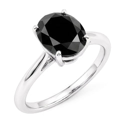 Dark Diamond Engagement Ring 5 Carat Real Oval Black Solitaire 14K White Gold