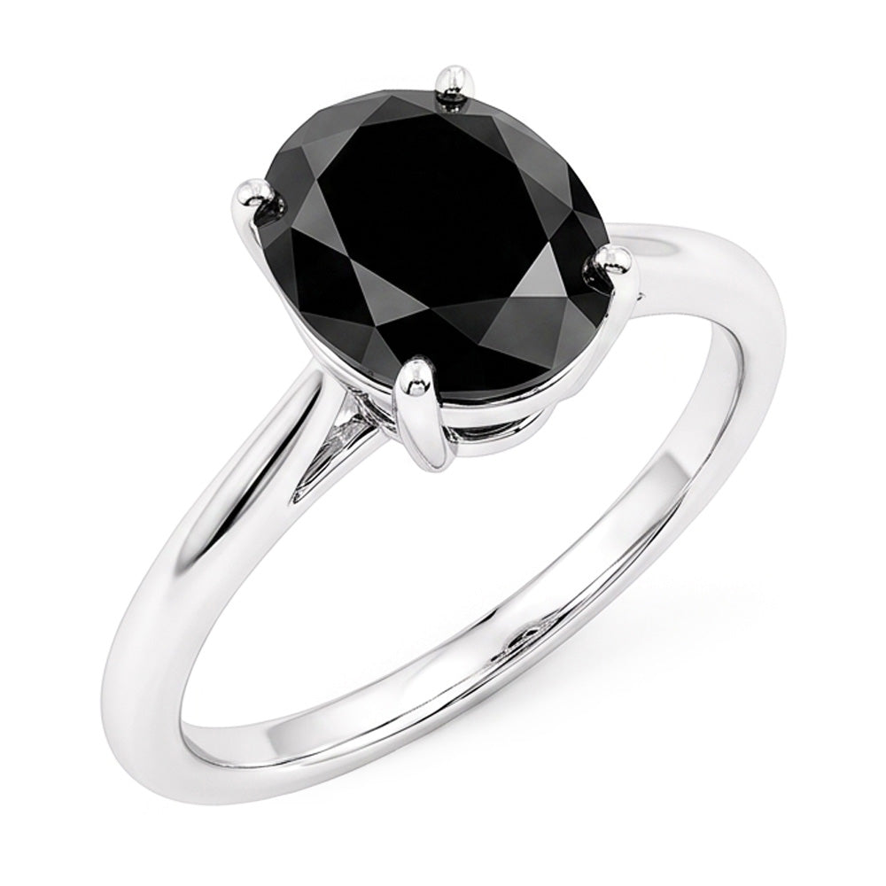 Dark Diamond Engagement Ring 5 Carat Real Oval Black Solitaire 14K White Gold