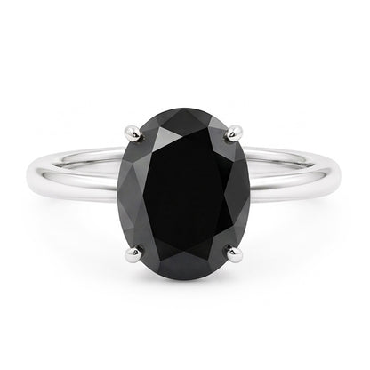 Dark Diamond Engagement Ring 5 Carat Real Oval Black Solitaire 14K White Gold