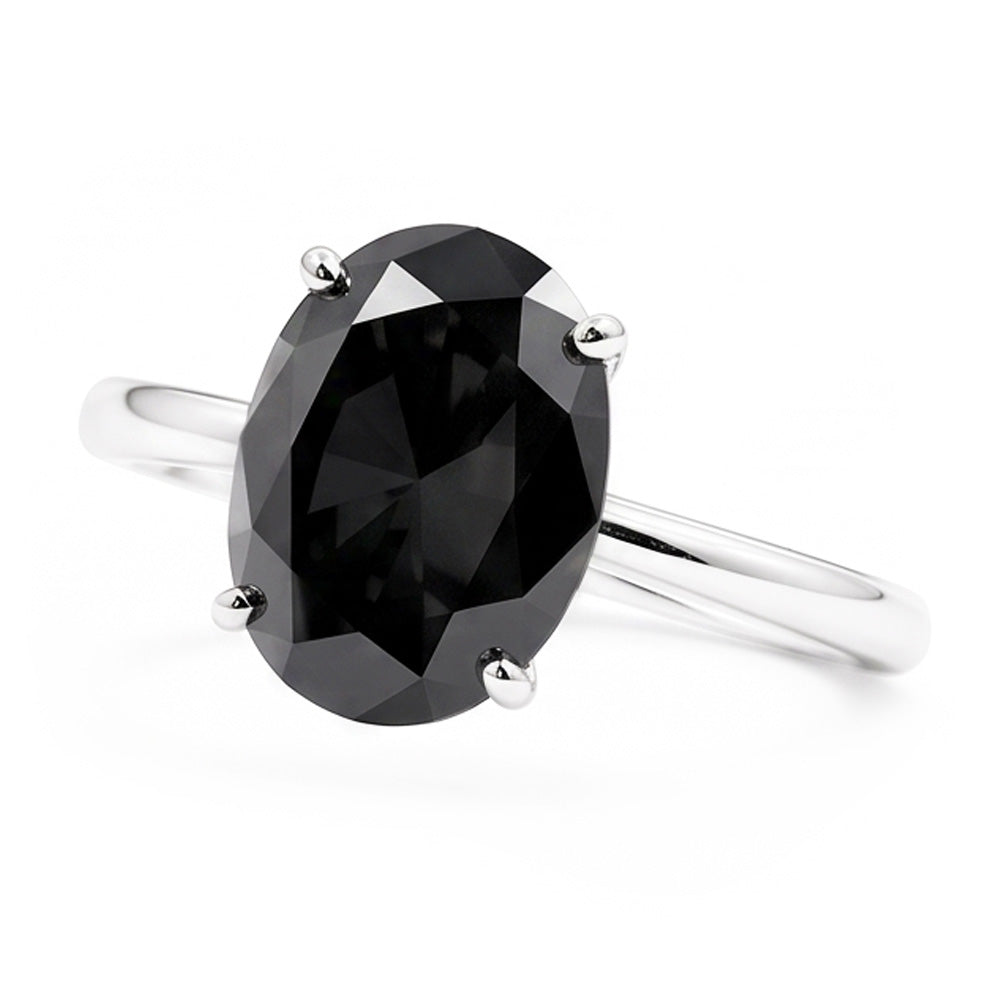 Dark Diamond Engagement Ring 5 Carat Real Oval Black Solitaire 14K White Gold
