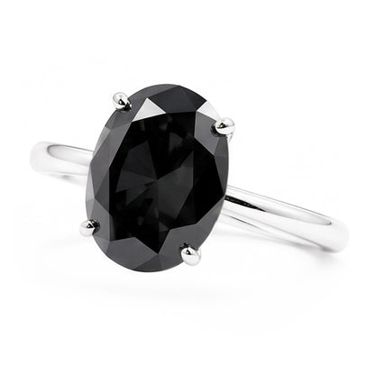 Dark Diamond Engagement Ring 5 Carat Real Oval Black Solitaire 14K White Gold