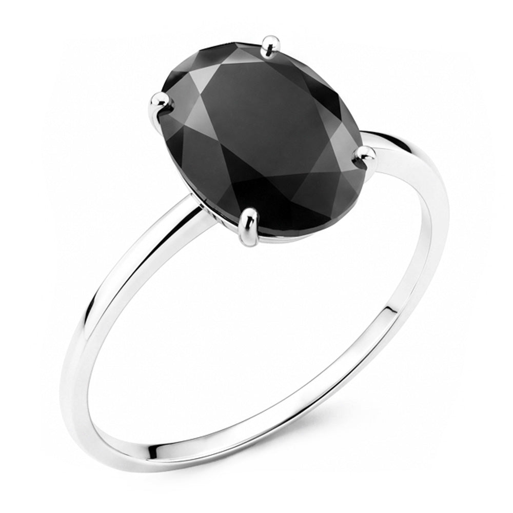 Dark Diamond Engagement Ring 5 Carat Real Oval Black Solitaire Plain 14K White Gold
