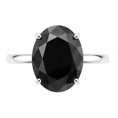 Dark Diamond Engagement Ring 5 Carat Real Oval Black Solitaire Plain 14K White Gold