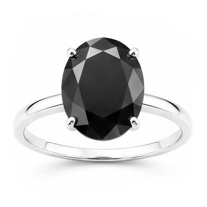 Dark Diamond Engagement Ring 5 Carat Real Oval Black Solitaire Plain 14K White Gold
