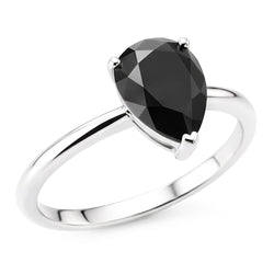 Dark Diamond Engagement Ring 5 Carat Real Pear Black Solitaire Tapered 14K White Gold