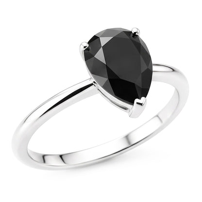 Dark Diamond Engagement Ring 5 Carat Real Pear Black Solitaire Tapered 14K White Gold