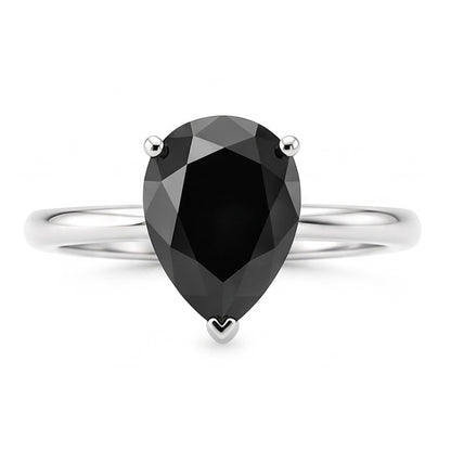 Dark Diamond Engagement Ring 5 Carat Real Pear Black Solitaire Tapered 14K White Gold
