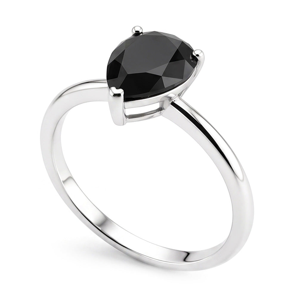 Dark Diamond Engagement Ring 5 Carat Real Pear Black Solitaire Tapered 14K White Gold