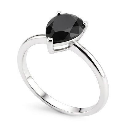 Dark Diamond Engagement Ring 5 Carat Real Pear Black Solitaire Tapered 14K White Gold