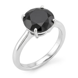 Dark Diamond Engagement Ring 5 Carat Real Round Black Solitaire Knife Edge 14K White Gold