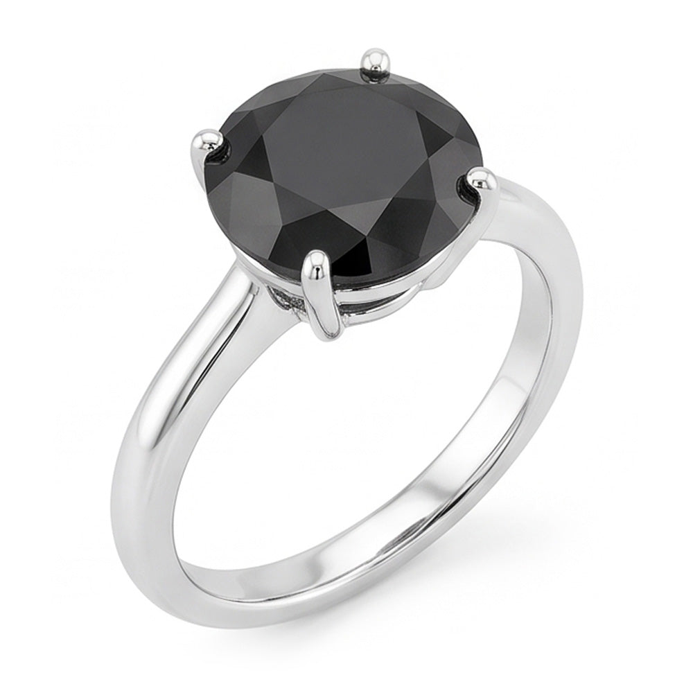 Dark Diamond Engagement Ring 5 Carat Real Round Black Solitaire Knife Edge 14K White Gold