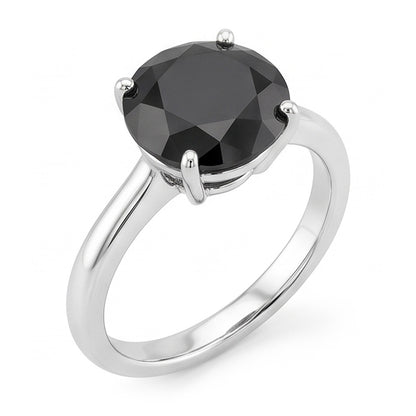 Dark Diamond Engagement Ring 5 Carat Real Round Black Solitaire Knife Edge 14K White Gold