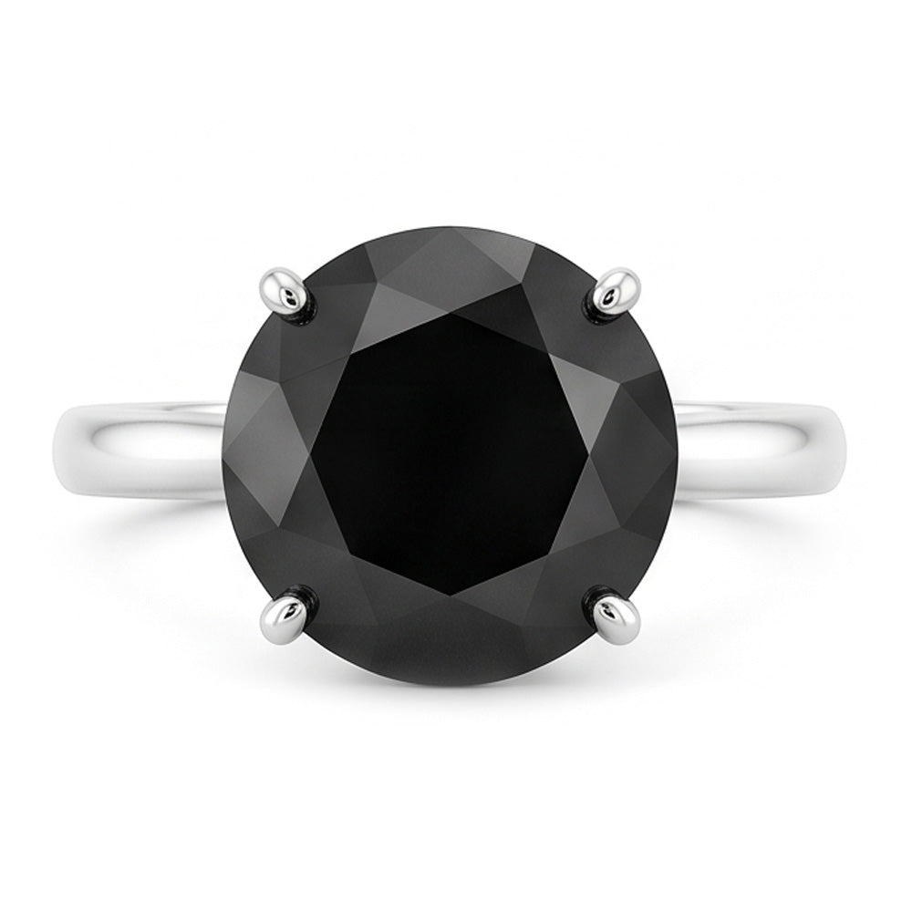 Dark Diamond Engagement Ring 5 Carat Real Round Black Solitaire Knife Edge 14K White Gold