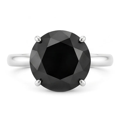 Dark Diamond Engagement Ring 5 Carat Real Round Black Solitaire Knife Edge 14K White Gold