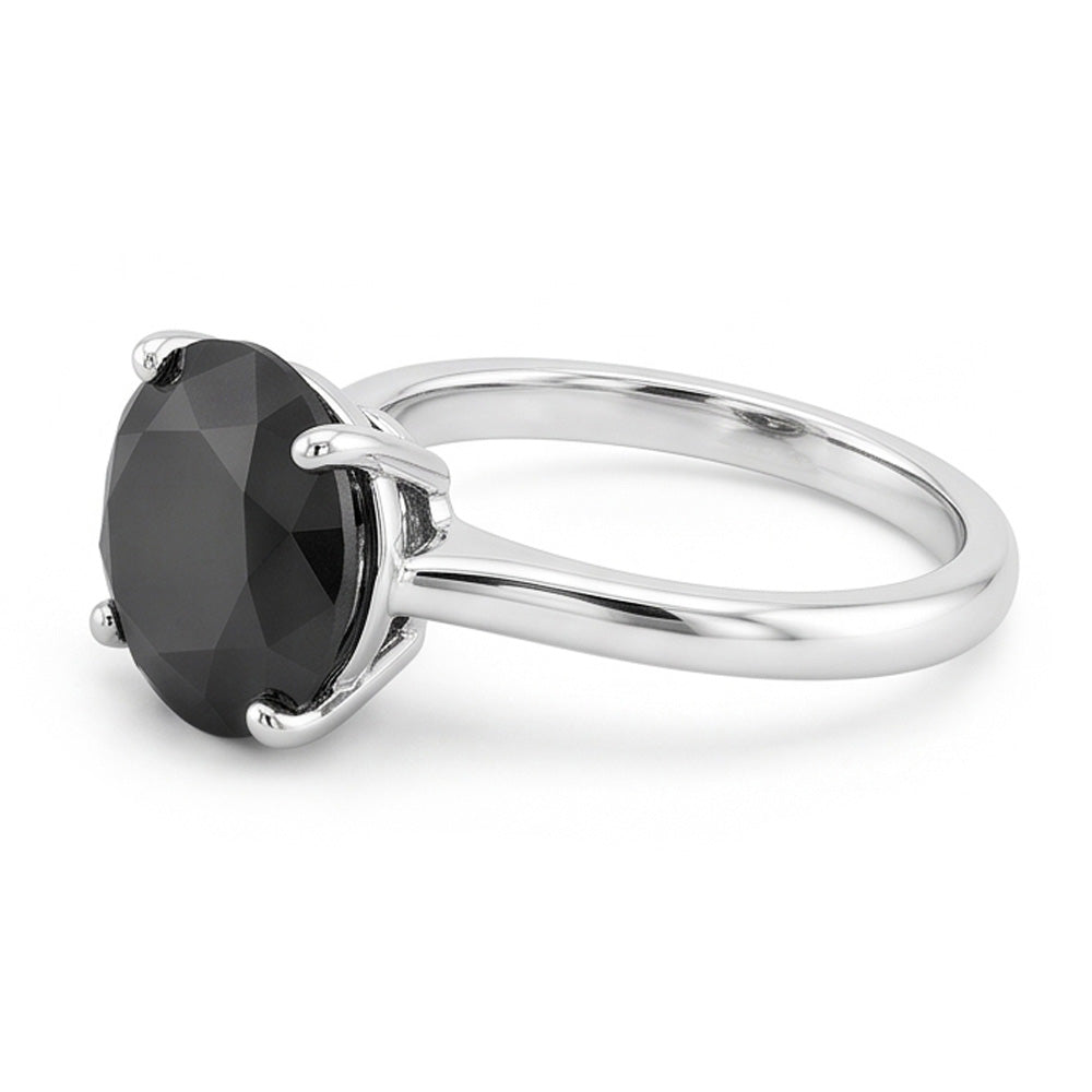 Dark Diamond Engagement Ring 5 Carat Real Round Black Solitaire Knife Edge 14K White Gold