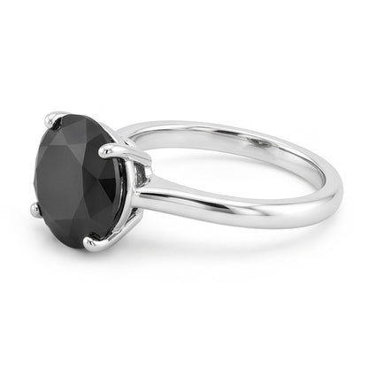 Dark Diamond Engagement Ring 5 Carat Real Round Black Solitaire Knife Edge 14K White Gold