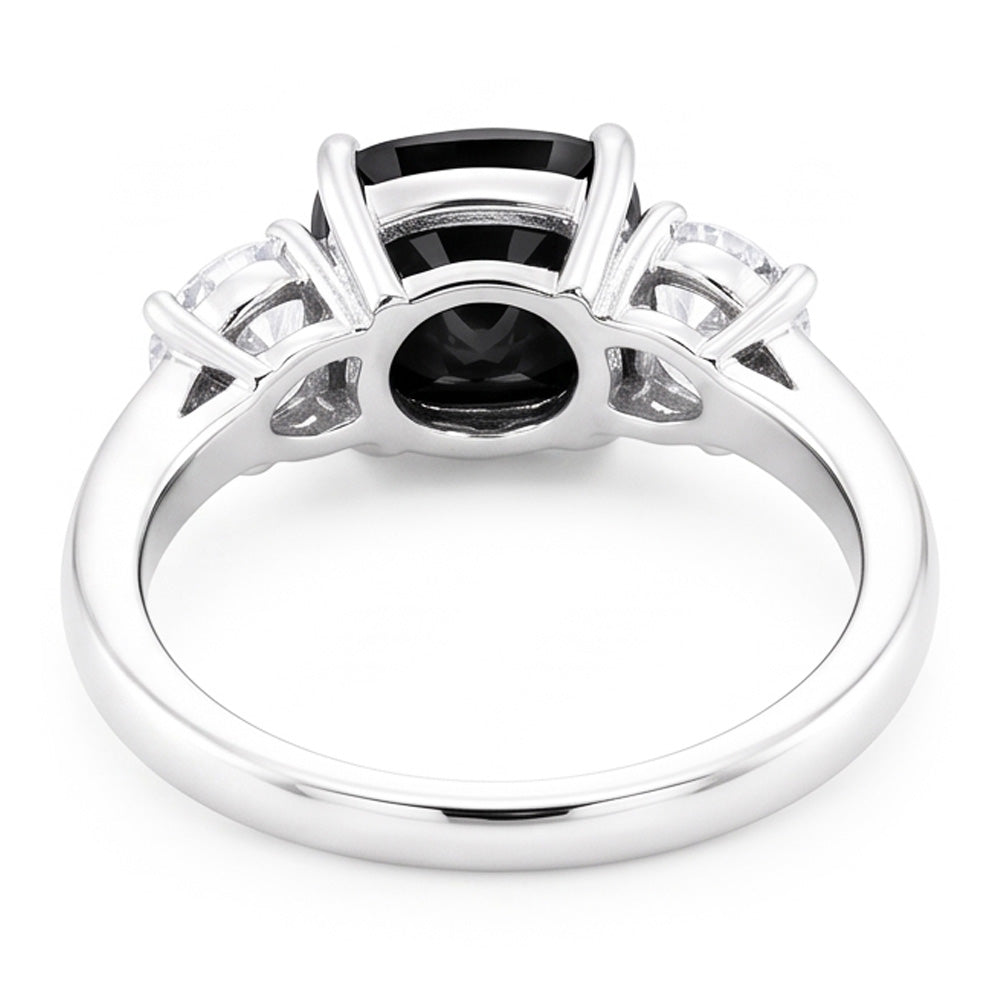 Dark Diamond Engagement Ring 6 Carat Genuine Cushion Black Three Stone 14K White Gold