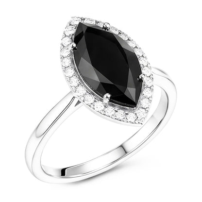 Dark Diamond Engagement Ring 8 Carat Natural Marquise Black Halo 14K White Gold