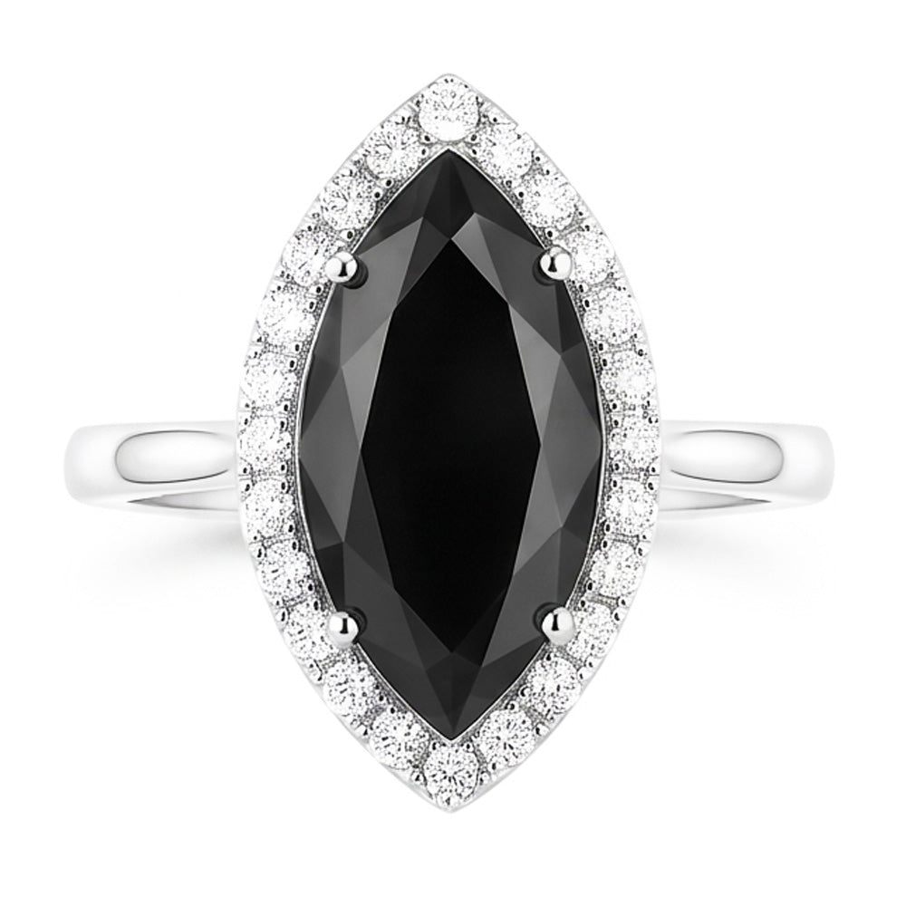 Dark Diamond Engagement Ring 8 Carat Natural Marquise Black Halo 14K White Gold