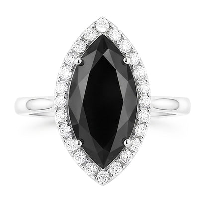 Dark Diamond Engagement Ring 8 Carat Natural Marquise Black Halo 14K White Gold