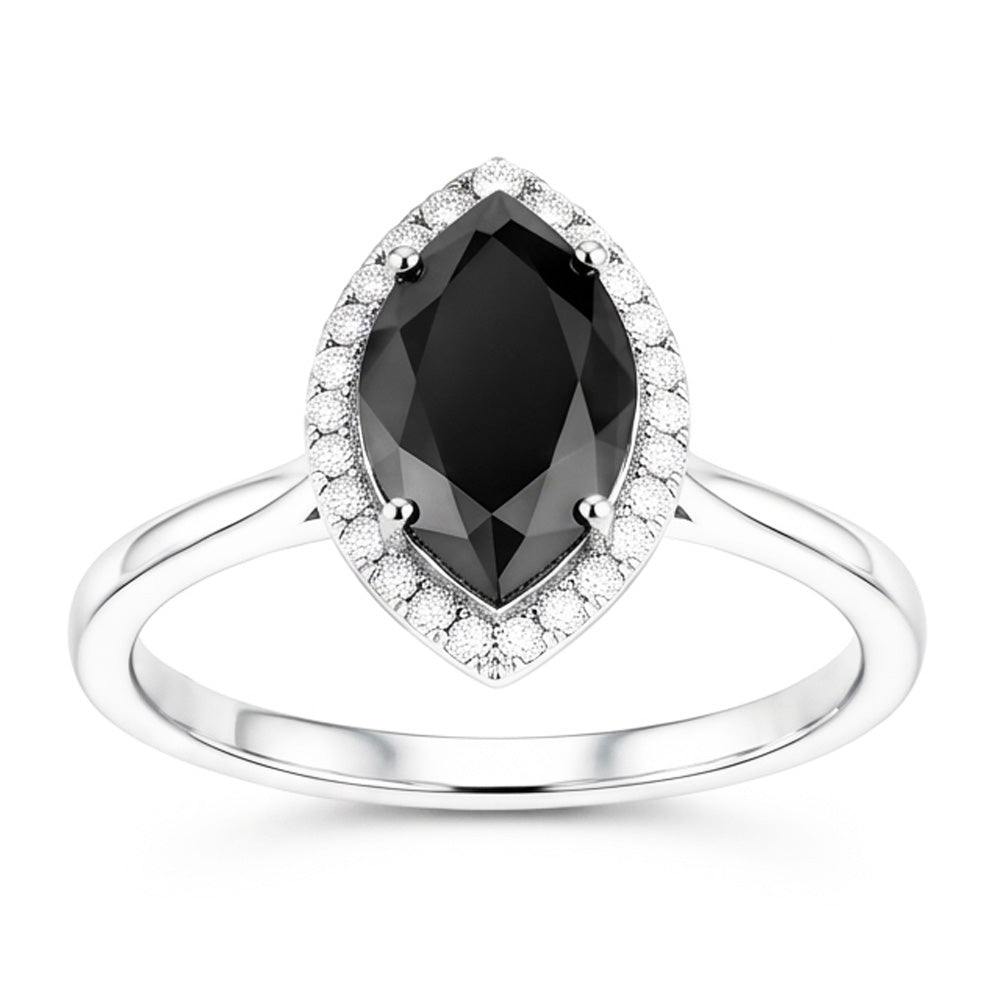 Dark Diamond Engagement Ring 8 Carat Natural Marquise Black Halo 14K White Gold
