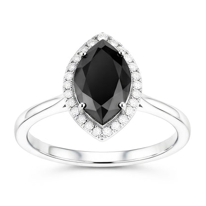 Dark Diamond Engagement Ring 8 Carat Natural Marquise Black Halo 14K White Gold