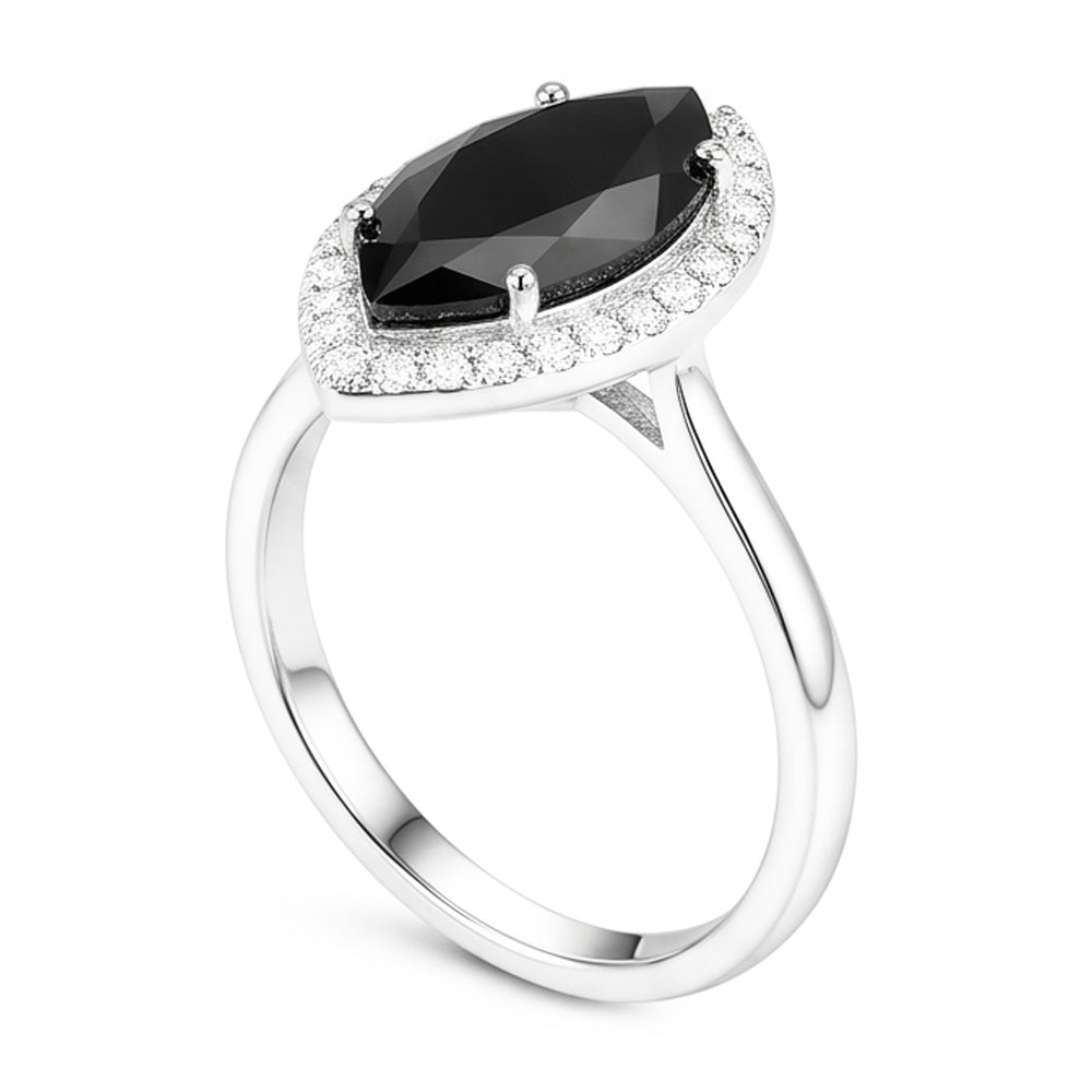 Dark Diamond Engagement Ring 8 Carat Natural Marquise Black Halo 14K White Gold