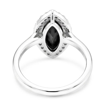 Dark Diamond Engagement Ring 8 Carat Natural Marquise Black Halo 14K White Gold