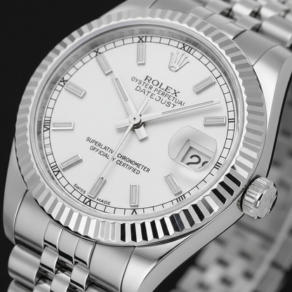 Date-just 31mm Rolex White Gold Fluted Bezel Watch