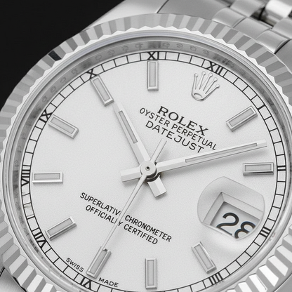 Date-just 31mm Rolex White Gold Fluted Bezel Watch