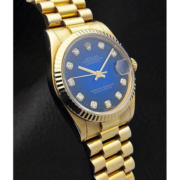 Date-just 68278 Rolex 31mm Blue Vignette Diamond Ladies Watch