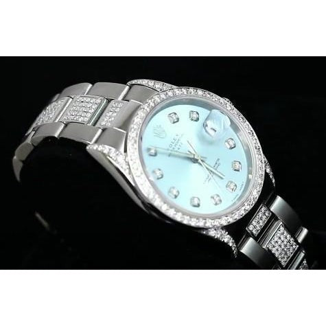 Rolex Watches Blue Face Iced Out Rolex Date Rolex 34 Mm Watch Iced
