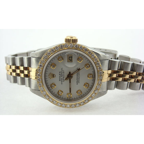 Datejust Rolex Ladies Watch Two Tone Bracelet White Diamond Dial