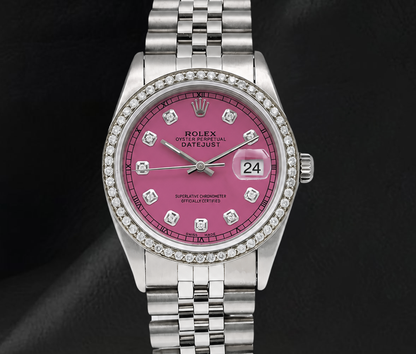 Datejust 16014 Rolex 36mm Pink Diamond Dial Stainless Steel Watch