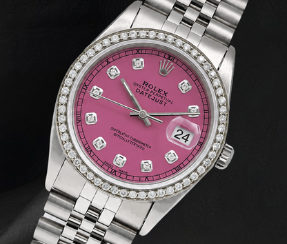 Datejust 16014 Rolex 36mm Pink Diamond Dial Stainless Steel Watch