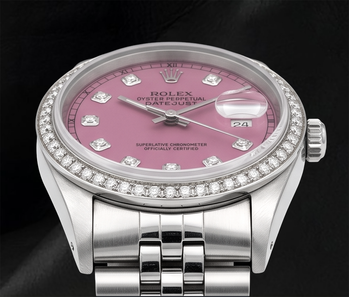 Datejust 16014 Rolex 36mm Pink Diamond Dial Stainless Steel Watch