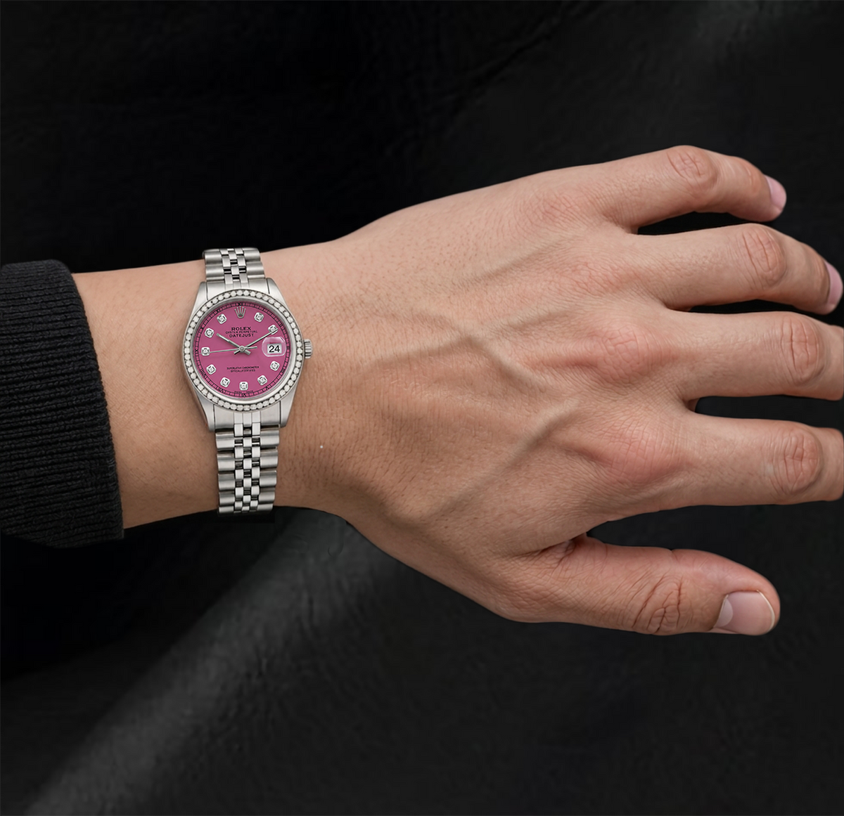 Datejust 16014 Rolex 36mm Pink Diamond Dial Stainless Steel Watch